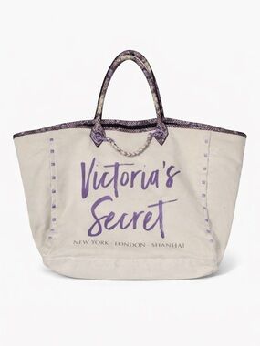 Victoria's Secret Cream and Purple Canvas Tote